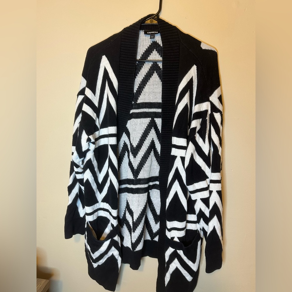 Express Black and White Chevron Cardigan